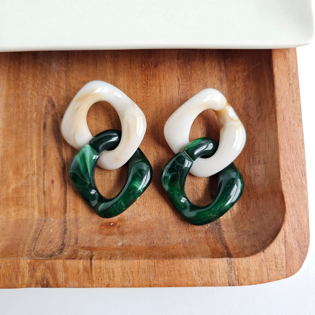 Betsy Earrings - Neutral & Forest Green by Spiffy & Splendid