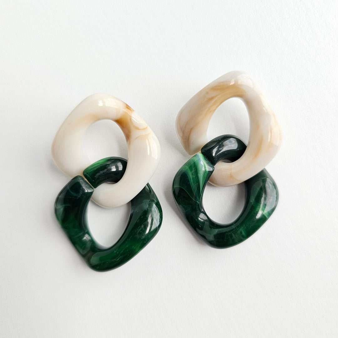 Betsy Earrings - Neutral & Forest Green by Spiffy & Splendid