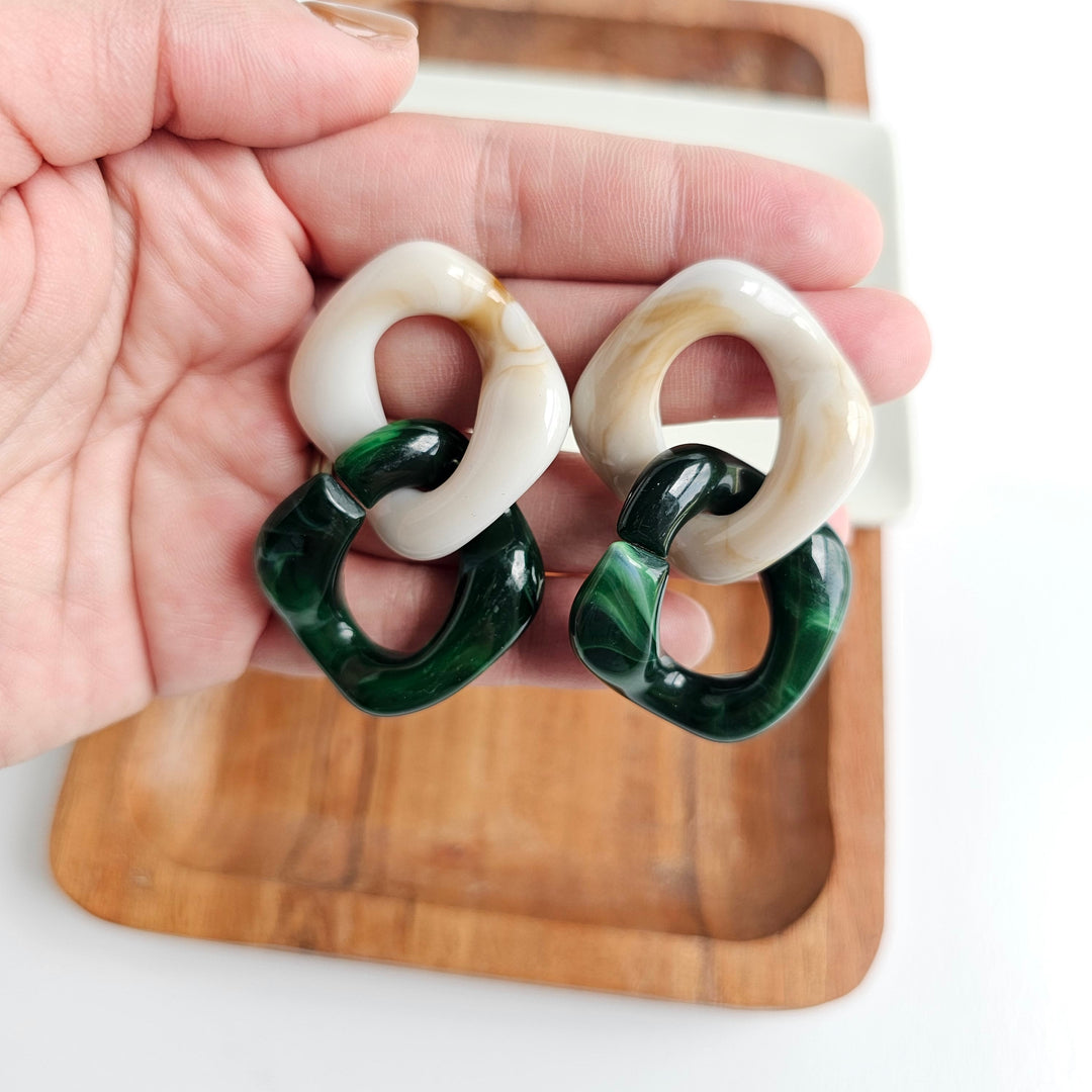 Betsy Earrings - Neutral & Forest Green by Spiffy & Splendid