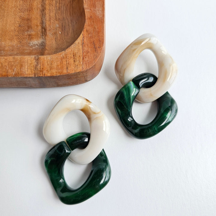 Betsy Earrings - Neutral & Forest Green by Spiffy & Splendid