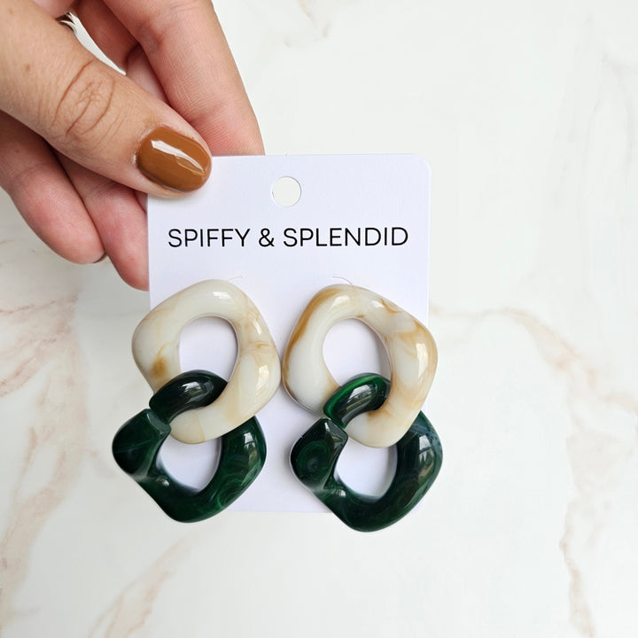 Betsy Earrings - Neutral & Forest Green by Spiffy & Splendid