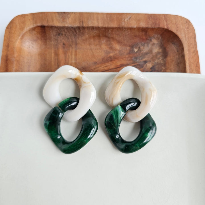 Betsy Earrings - Neutral & Forest Green by Spiffy & Splendid