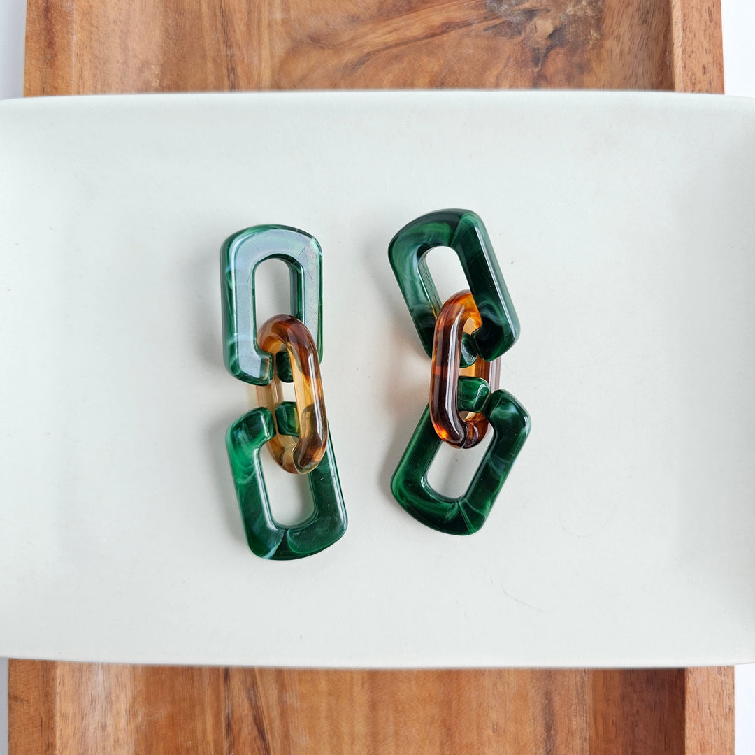 Tabitha Earrings - Forest Green & Amber by Spiffy & Splendid