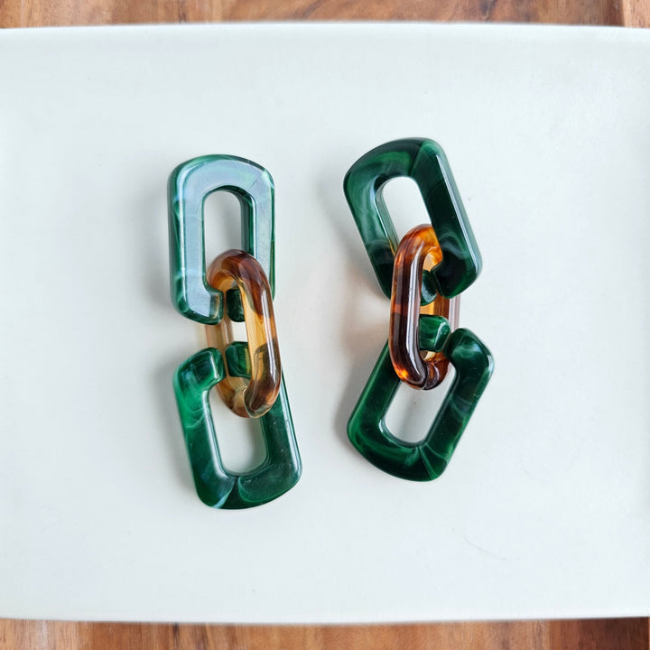 Tabitha Earrings - Forest Green & Amber by Spiffy & Splendid