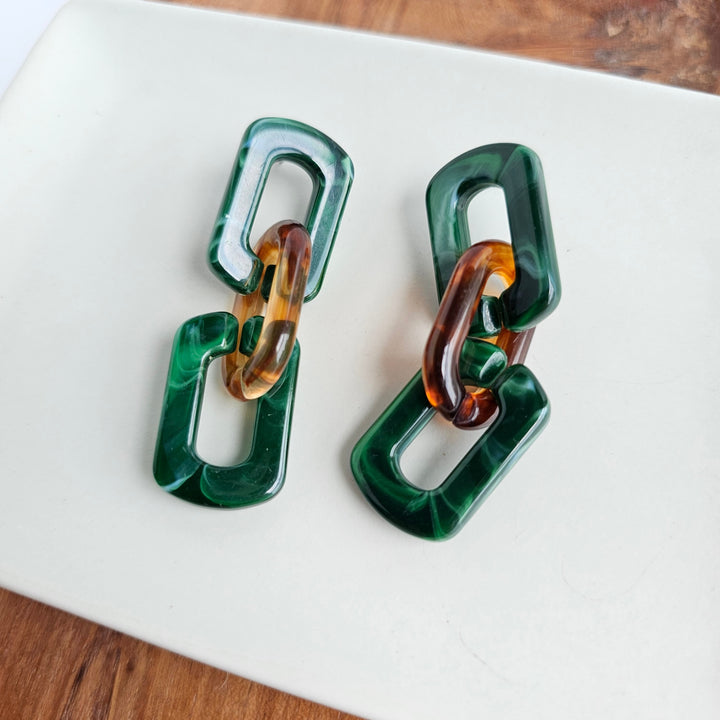 Tabitha Earrings - Forest Green & Amber by Spiffy & Splendid