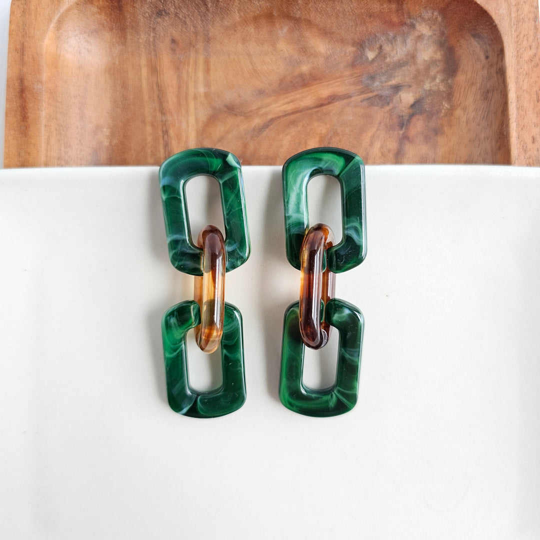 Tabitha Earrings - Forest Green & Amber by Spiffy & Splendid