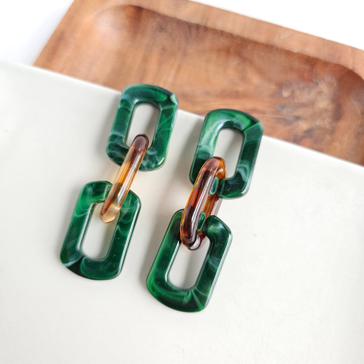 Tabitha Earrings - Forest Green & Amber by Spiffy & Splendid