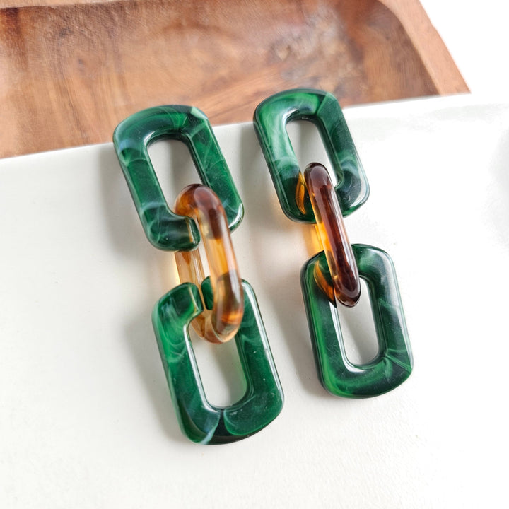 Tabitha Earrings - Forest Green & Amber by Spiffy & Splendid