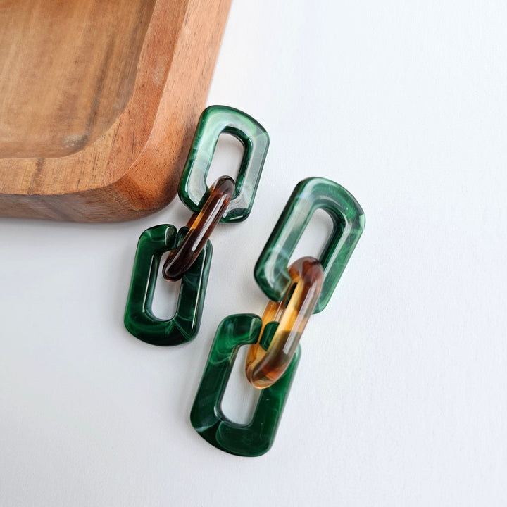 Tabitha Earrings - Forest Green & Amber by Spiffy & Splendid