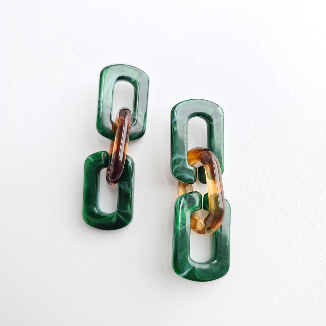 Tabitha Earrings - Forest Green & Amber by Spiffy & Splendid