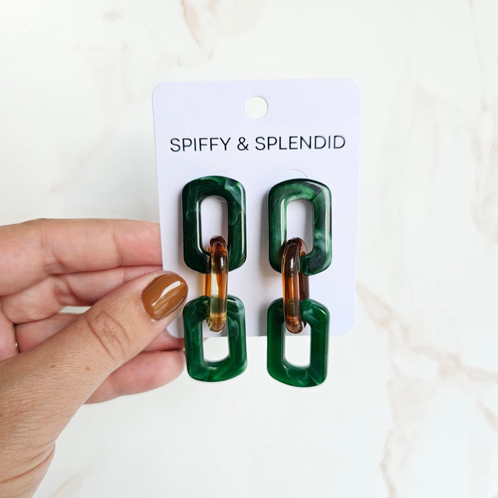 Tabitha Earrings - Forest Green & Amber by Spiffy & Splendid