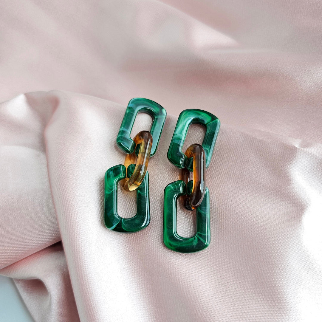 Tabitha Earrings - Forest Green & Amber by Spiffy & Splendid