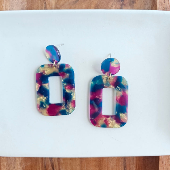 Margot Earrings - Golden Navy Maroon by Spiffy & Splendid