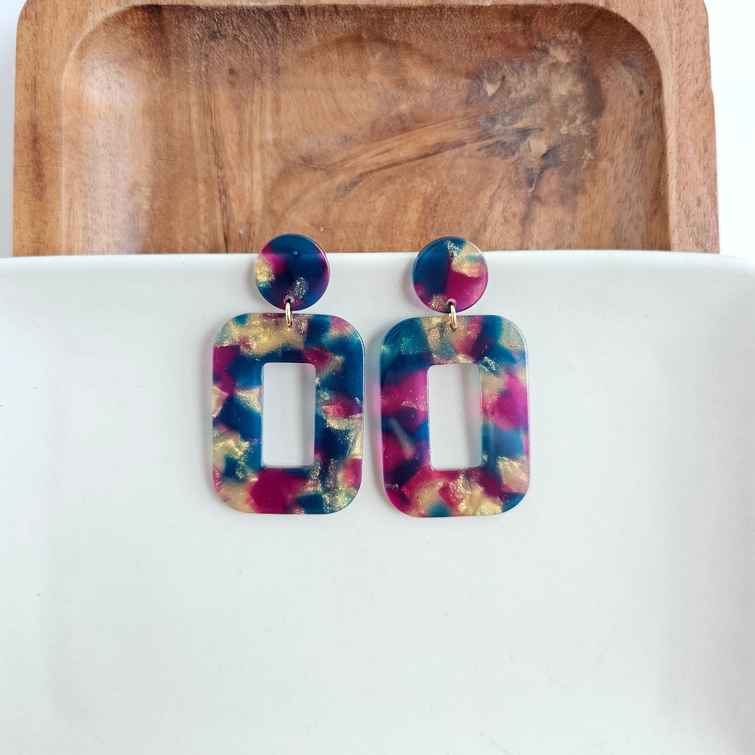 Margot Earrings - Golden Navy Maroon by Spiffy & Splendid