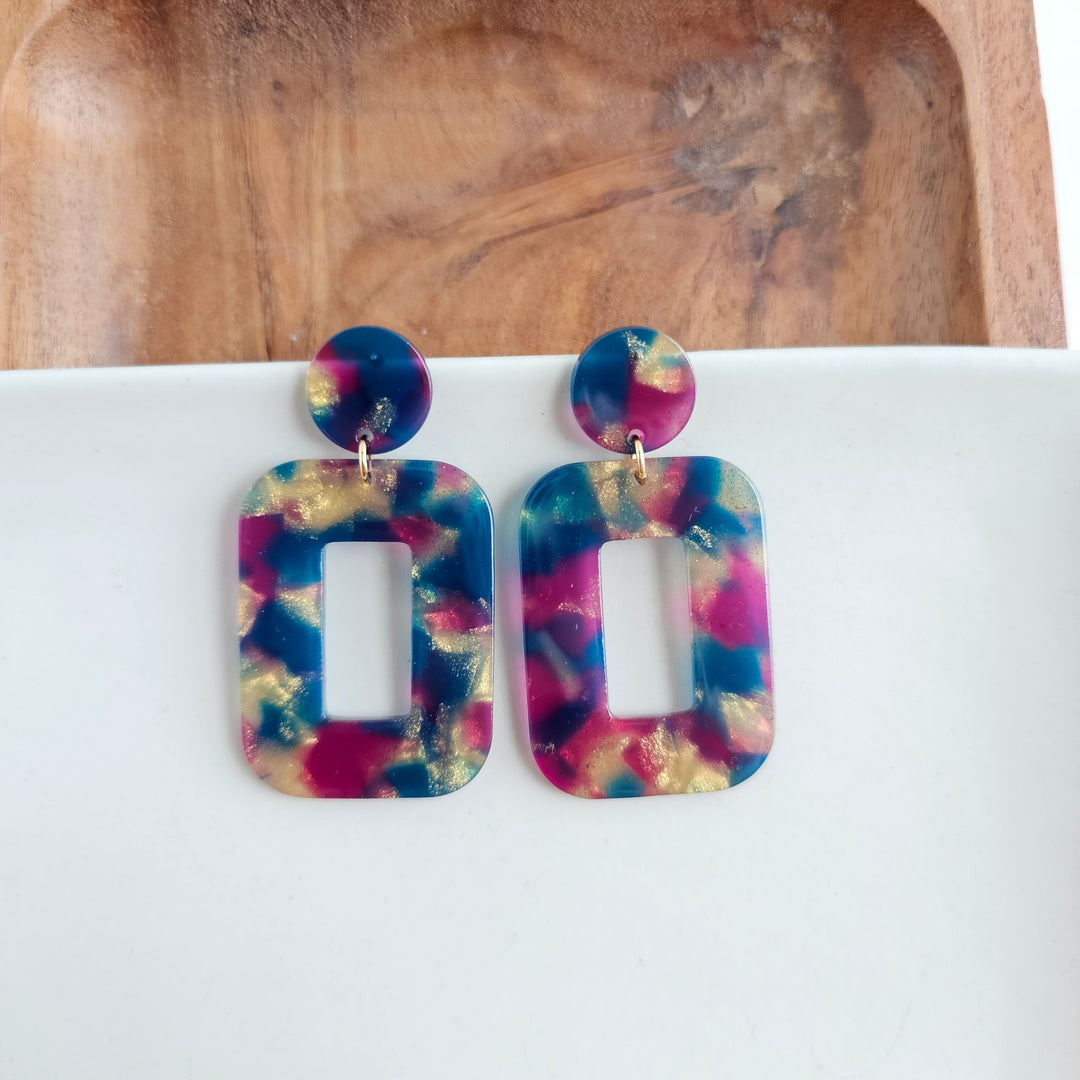 Margot Earrings - Golden Navy Maroon by Spiffy & Splendid