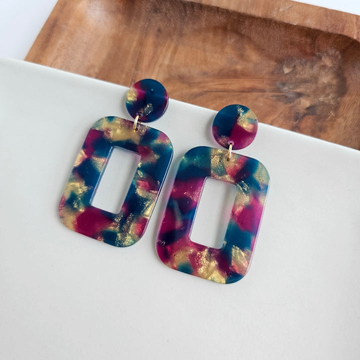 Margot Earrings - Golden Navy Maroon by Spiffy & Splendid