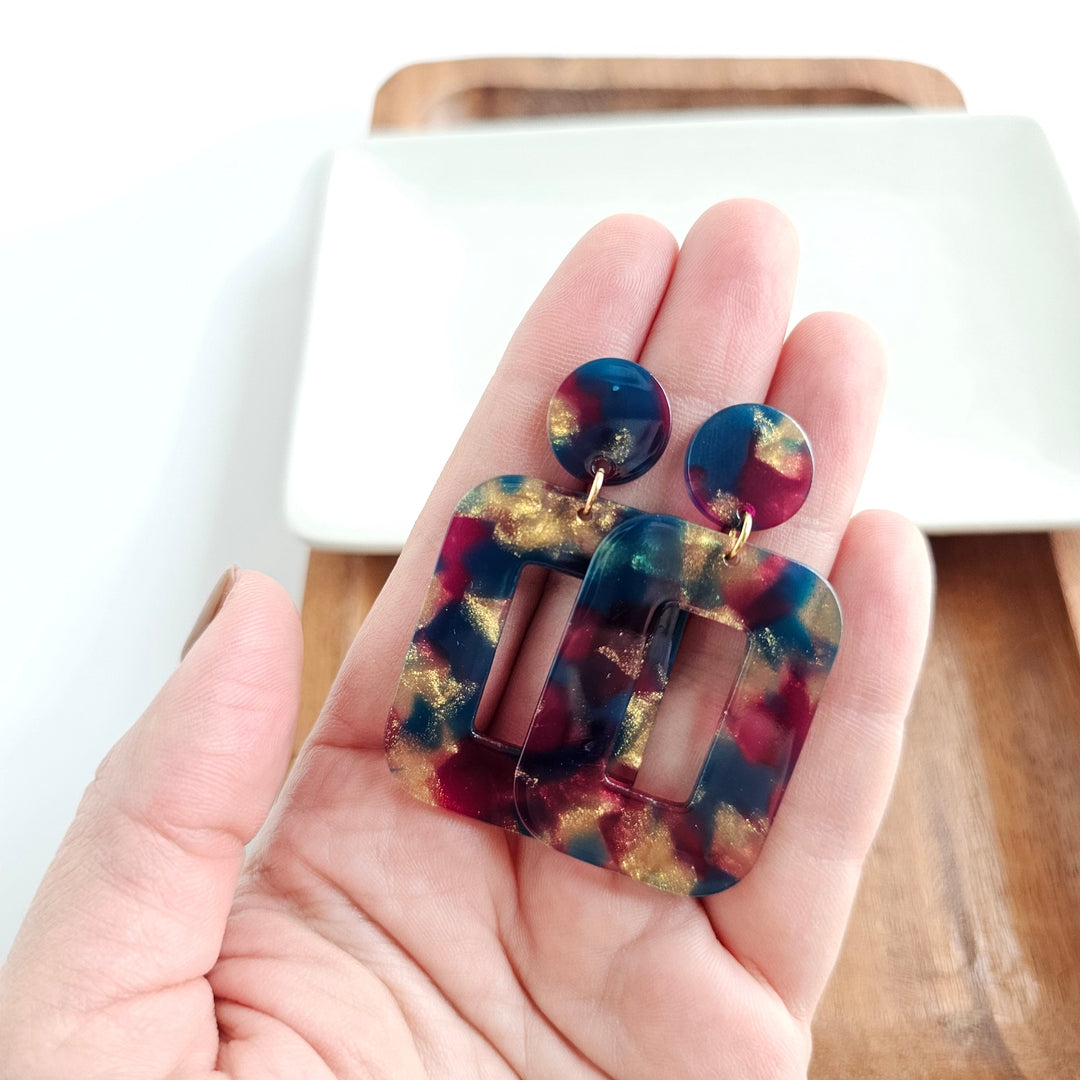 Margot Earrings - Golden Navy Maroon by Spiffy & Splendid