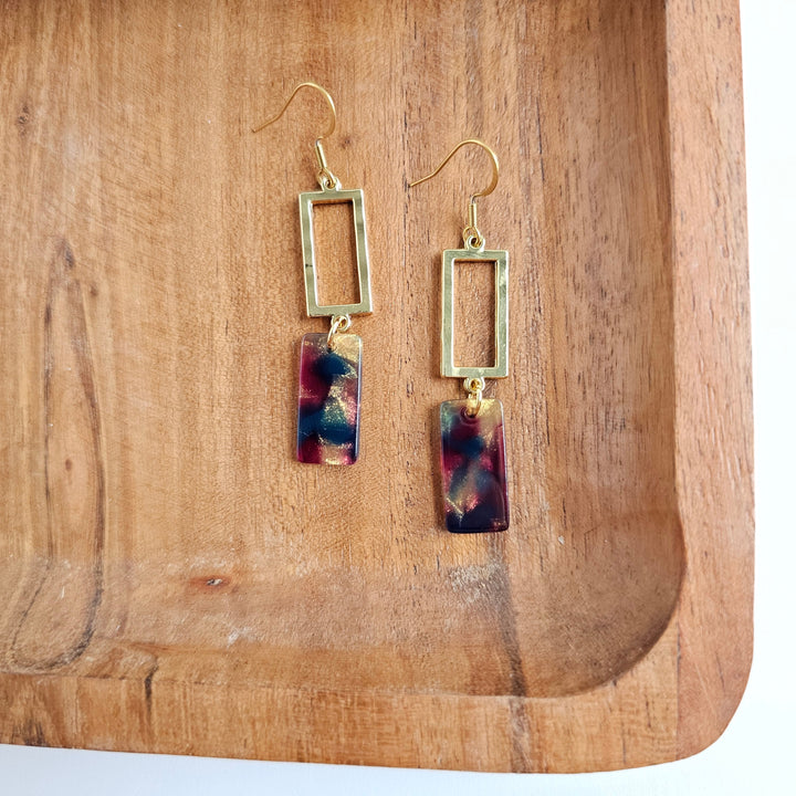 Raya Earrings - Golden Navy Maroon by Spiffy & Splendid