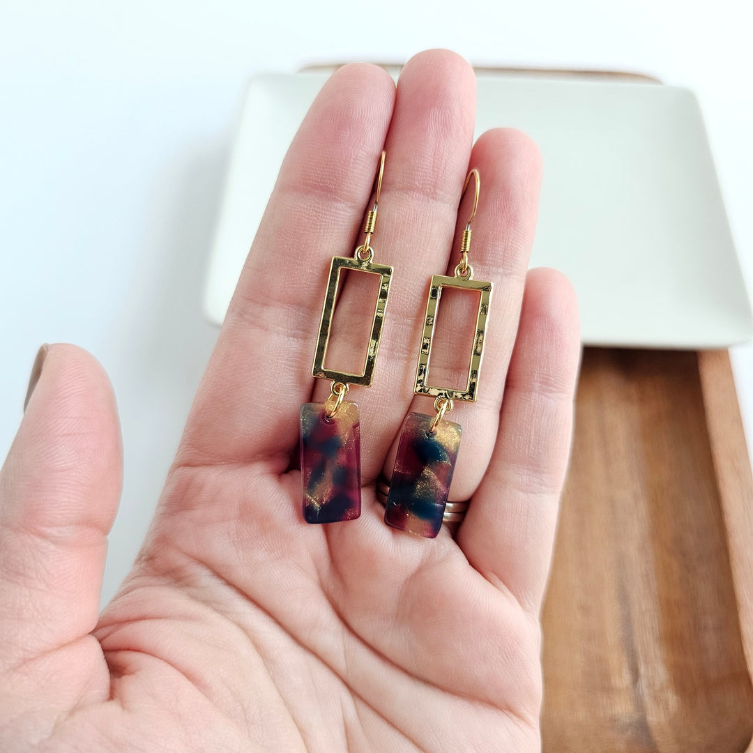 Raya Earrings - Golden Navy Maroon by Spiffy & Splendid