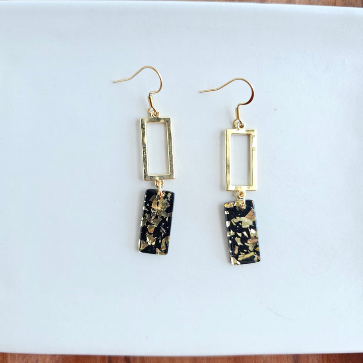 Raya Earrings - Black Gold Flake by Spiffy & Splendid