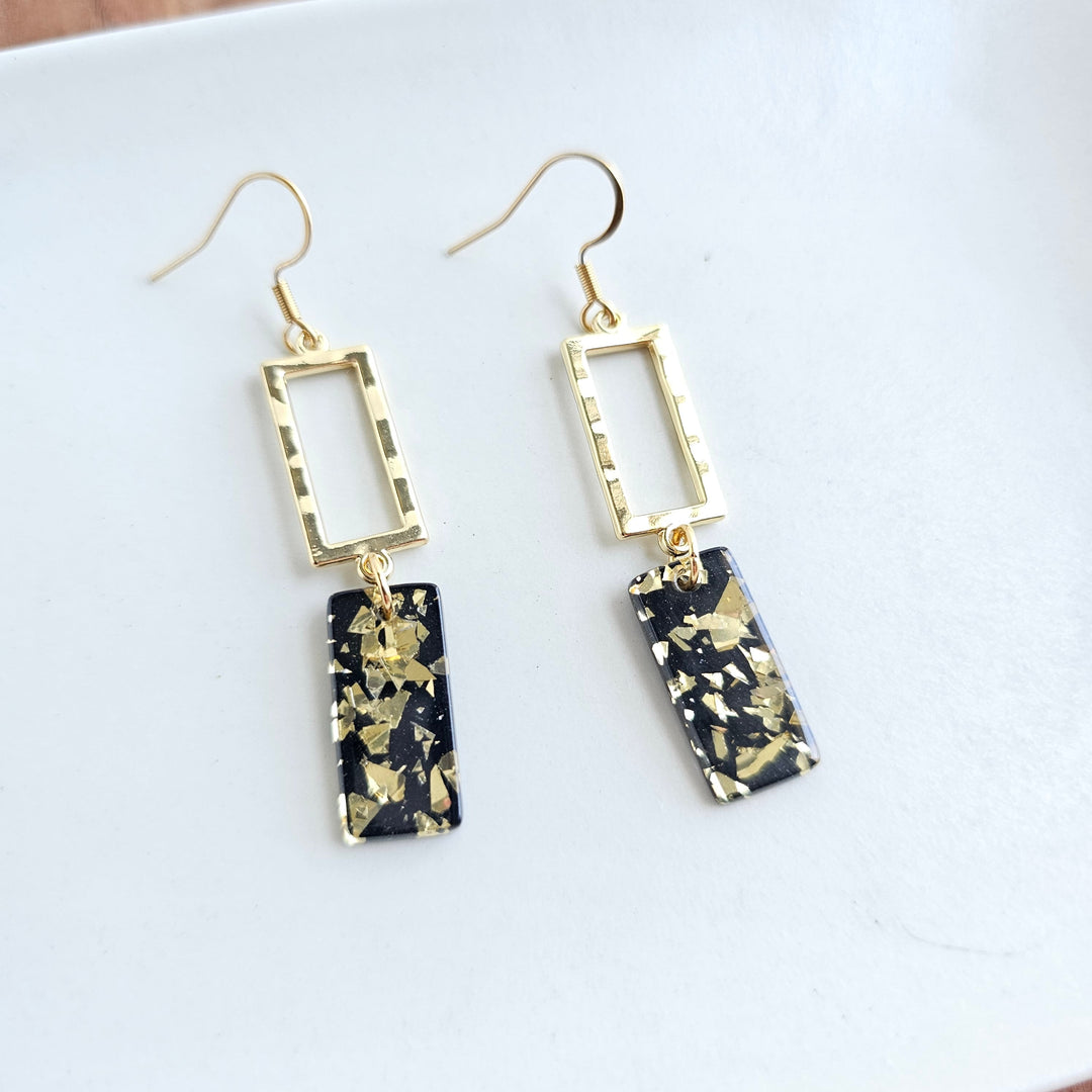 Raya Earrings - Black Gold Flake by Spiffy & Splendid