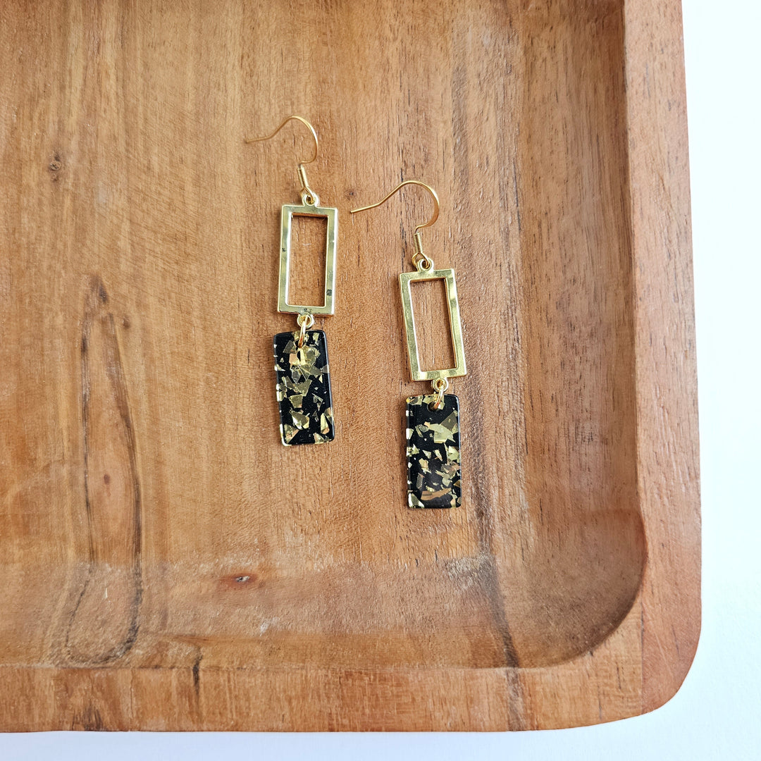 Raya Earrings - Black Gold Flake by Spiffy & Splendid