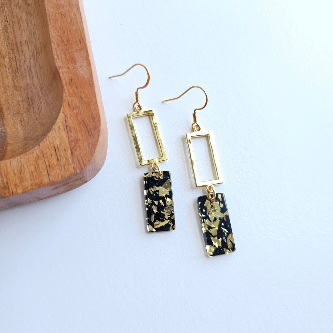 Raya Earrings - Black Gold Flake by Spiffy & Splendid