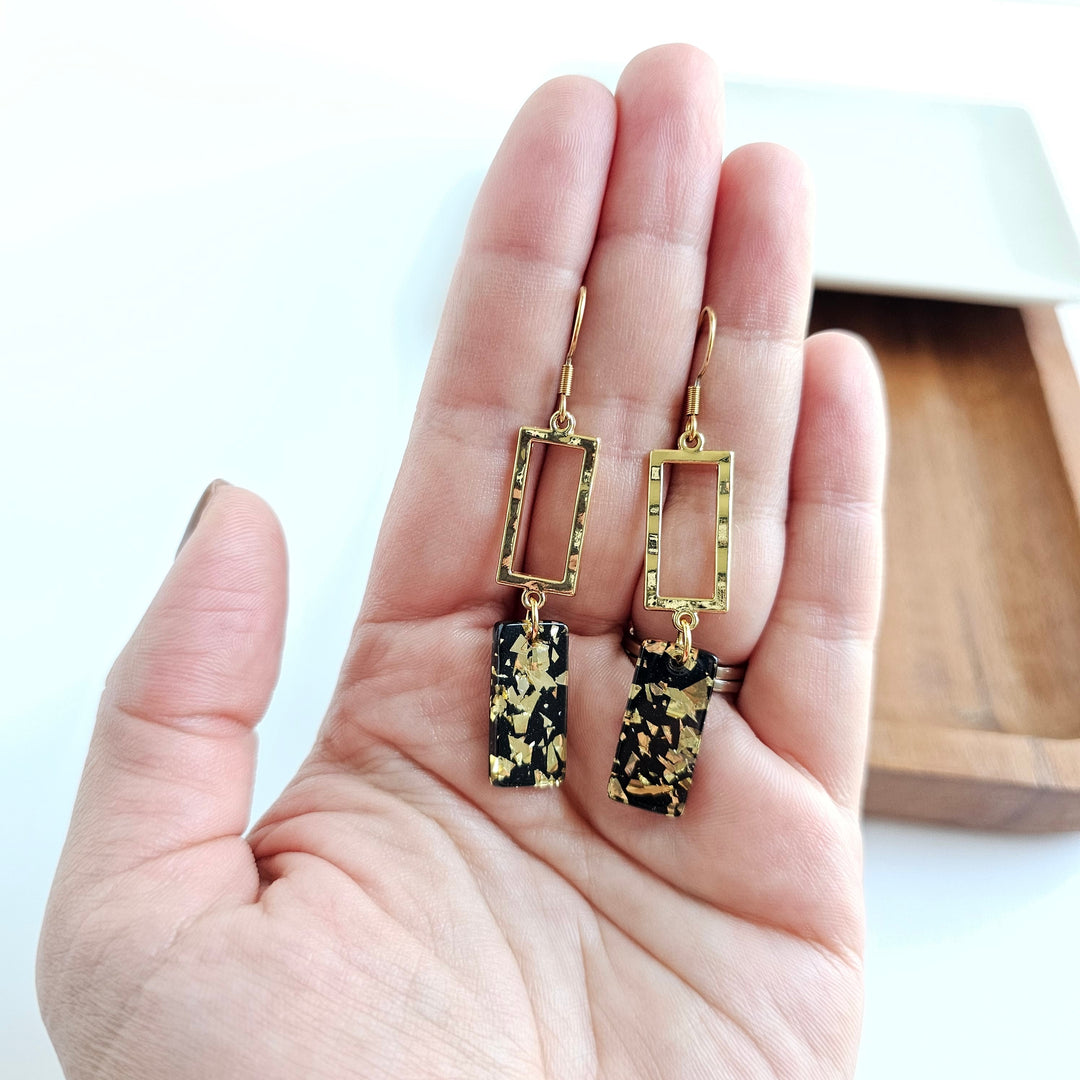 Raya Earrings - Black Gold Flake by Spiffy & Splendid