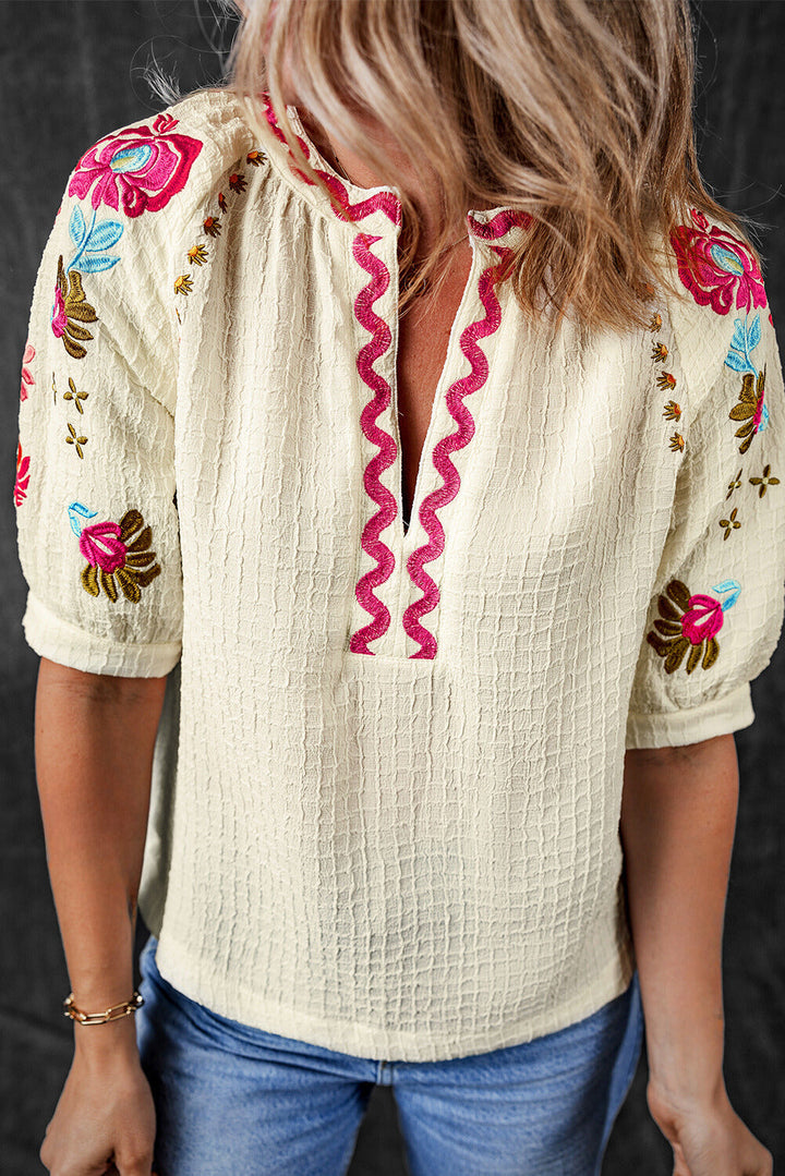 Floral Embroidered Puff Sleeve Blouse by Poppy Lee Lane