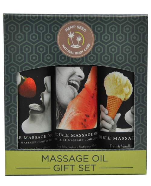 Earthly Body Edible Massage Oil Gift Set - 2 oz Watermelon, Strawberry &amp; Vanilla by Fearless Play