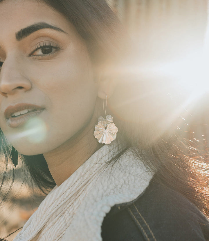 Sayuri Ginkgo Leaf Silver Dangle Earrings by Matr Boomie