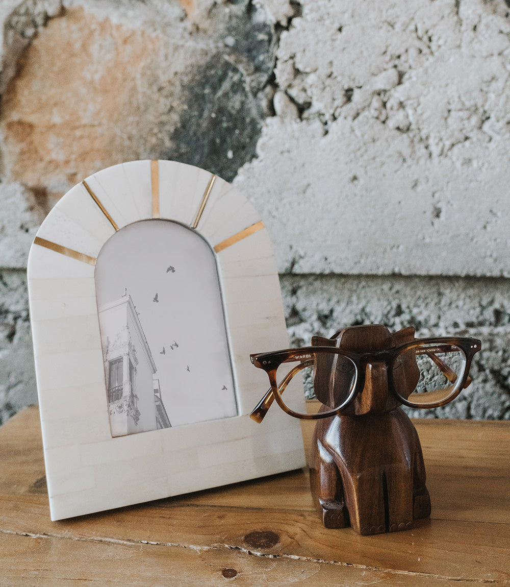 Trunk Up Elephant Eyeglass Holder Stand - Hand Carved Wood by Matr Boomie