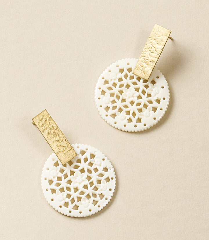 Charu Filigree Bone and Brass Bar Stud Drop Earrings by Matr Boomie