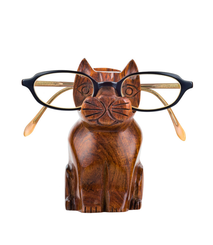 Cat Eyeglass Holder Stand - Hand Carved Wood by Matr Boomie