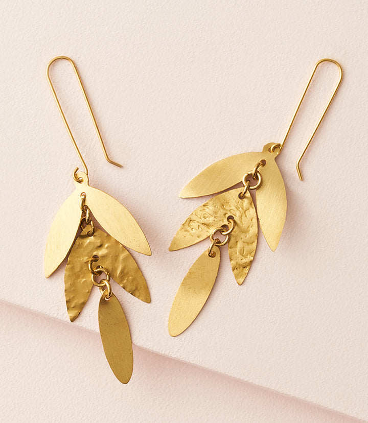 Chameli Leaf Gold Chandelier Dangle Earrings by Matr Boomie