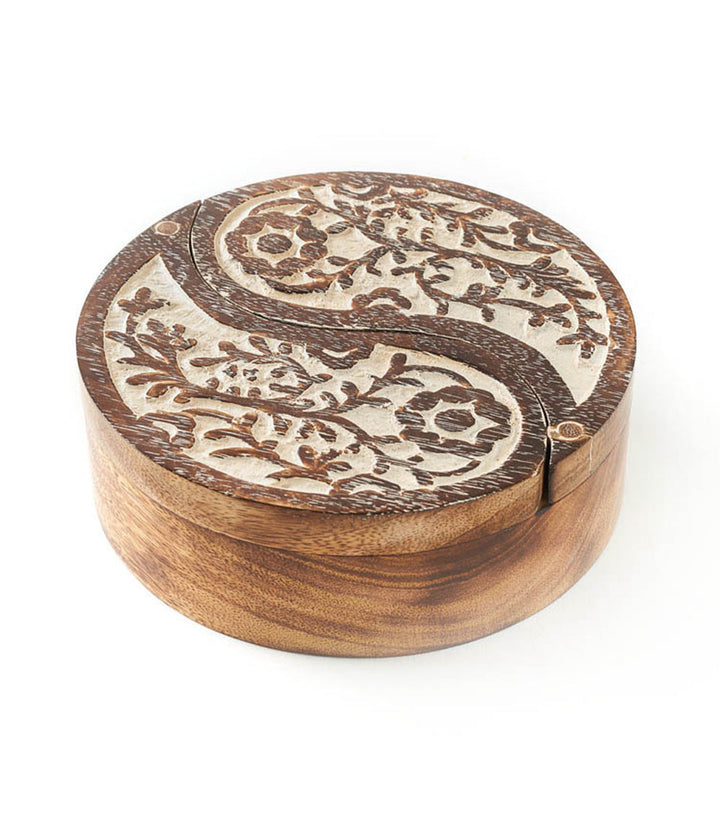 Aashiyana Yin Yang Wooden Pivot Box - Hand Carved Antique Finish by Matr Boomie