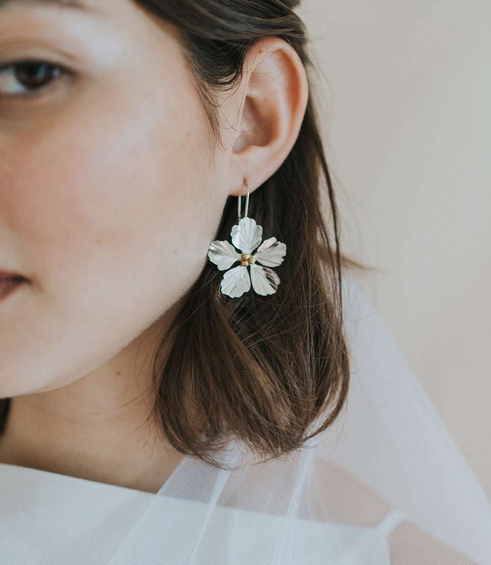 Sayuri Flower Silver Drop Earrings by Matr Boomie