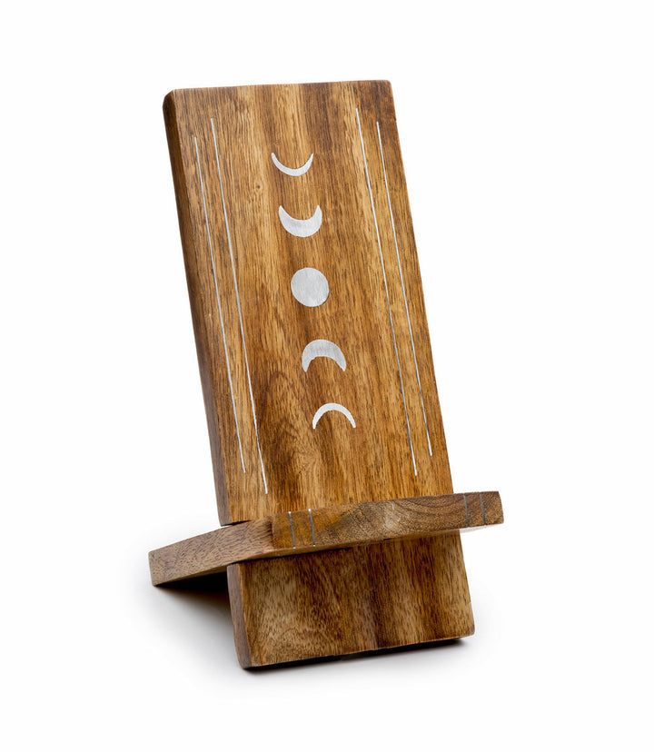 Indukala Moon Phase Phone Holder - Wood, Brass, Fair Trade by Matr Boomie