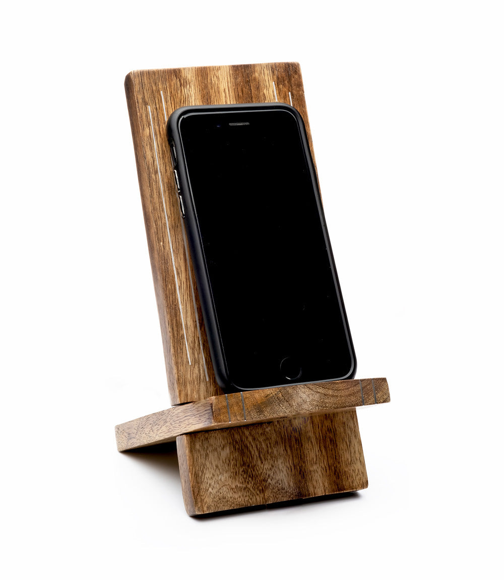 Indukala Moon Phase Phone Holder - Wood, Brass, Fair Trade by Matr Boomie