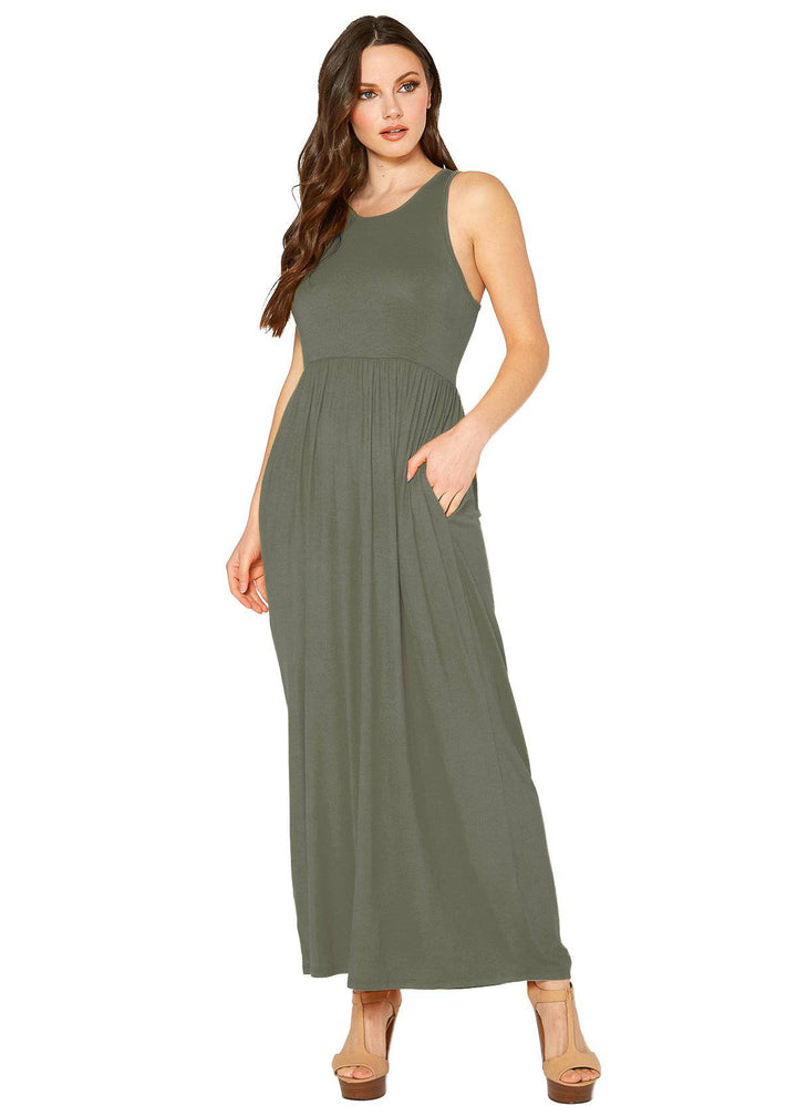 Womens Sleeveless Pleated Maxi Dress