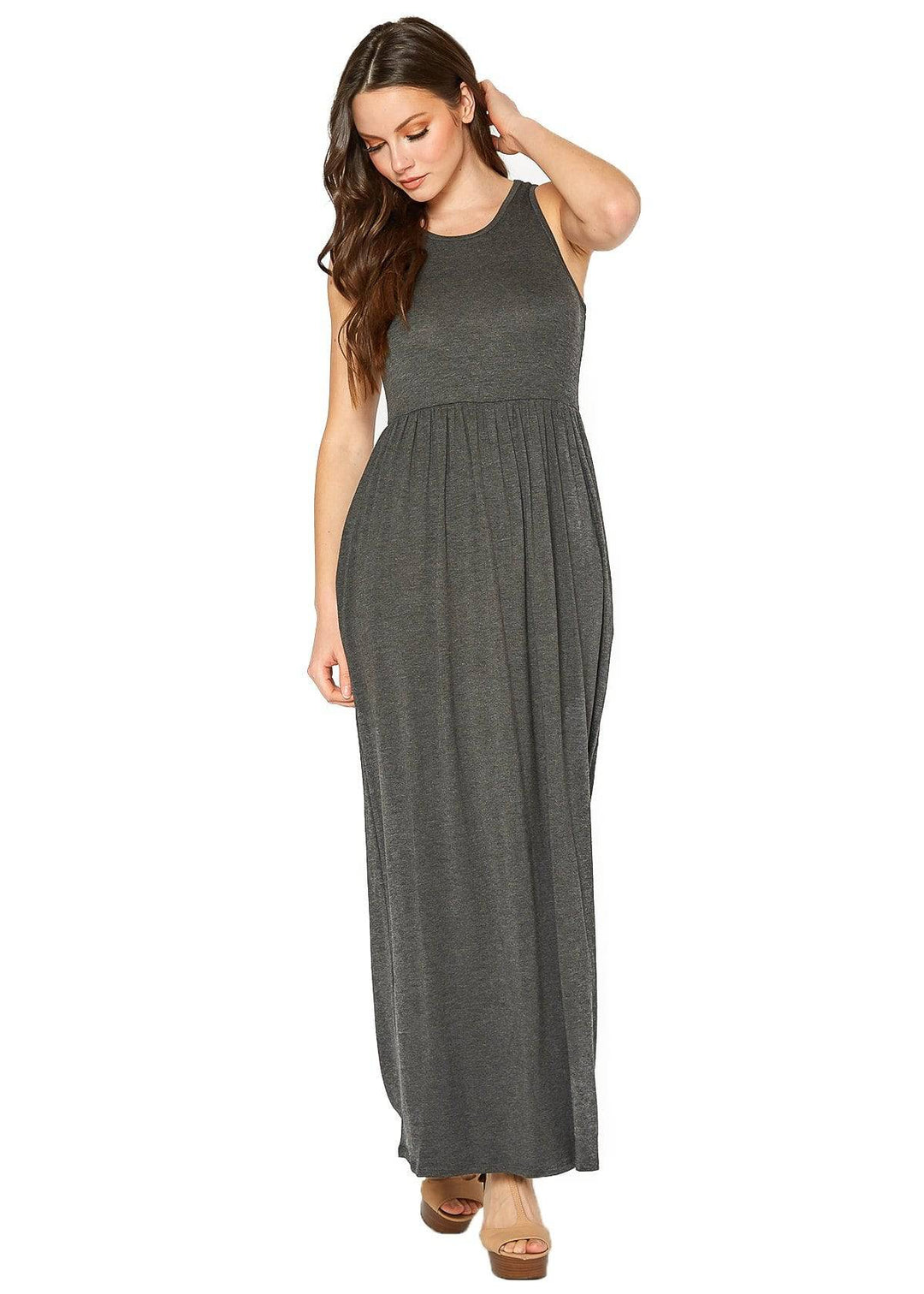 Womens Sleeveless Pleated Maxi Dress