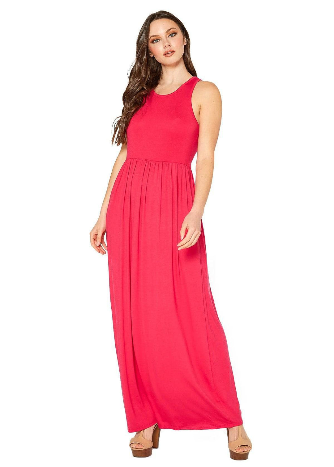 Womens Sleeveless Pleated Maxi Dress