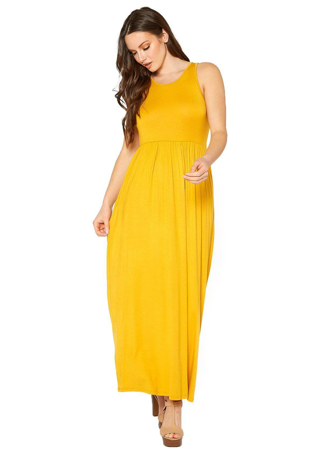 Womens Sleeveless Pleated Maxi Dress