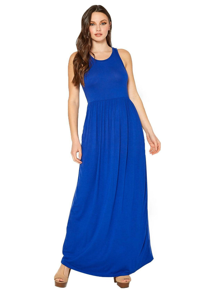 Womens Sleeveless Pleated Maxi Dress