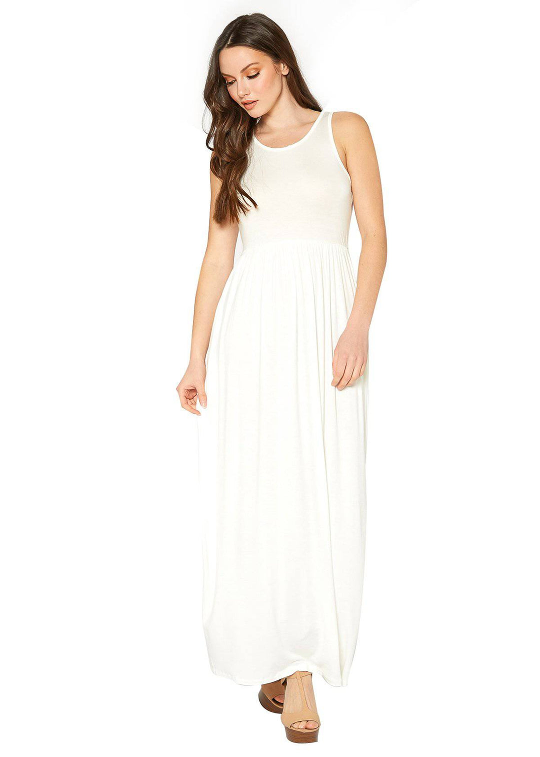 Womens Sleeveless Pleated Maxi Dress