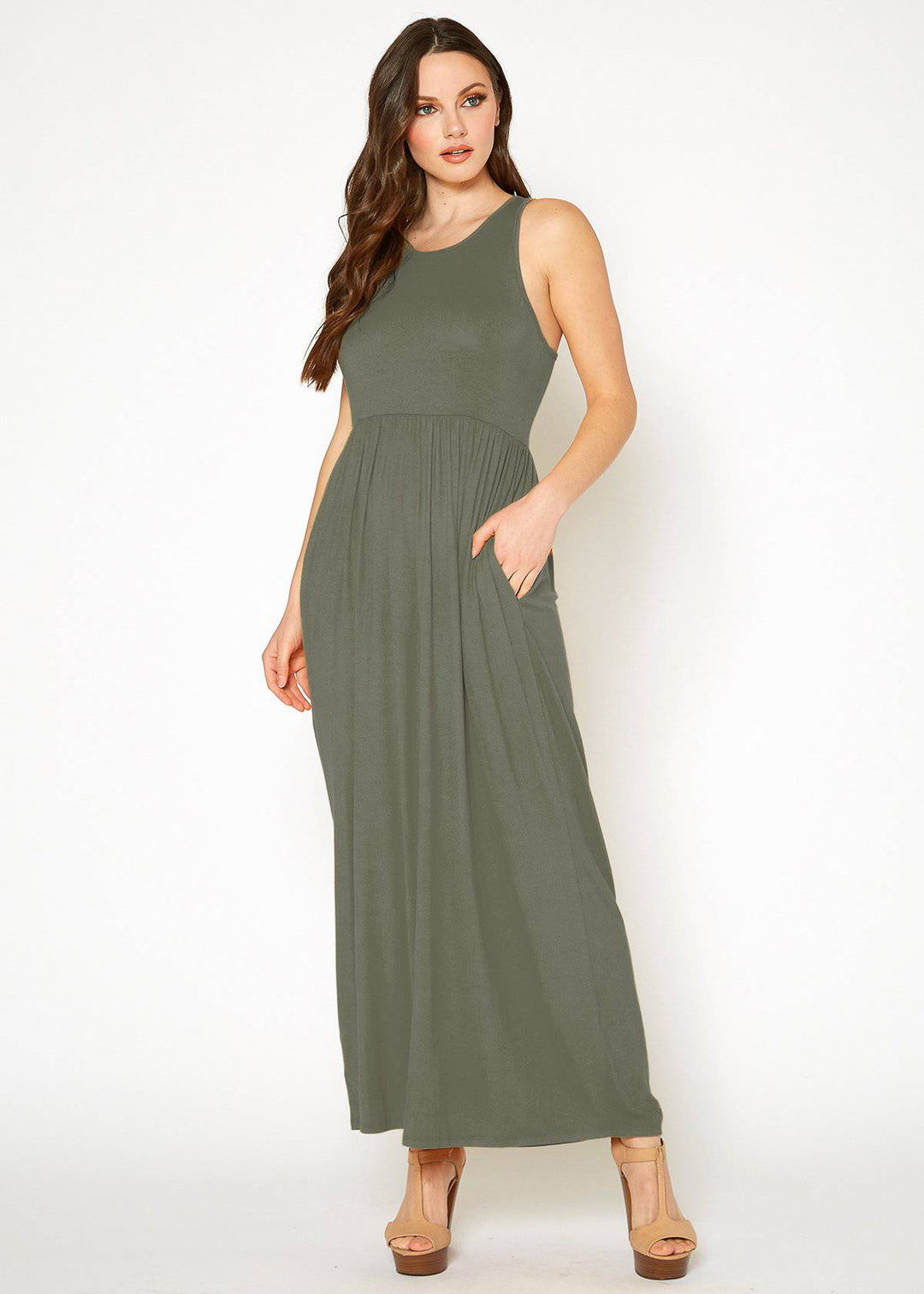 Womens Sleeveless Pleated Maxi Dress