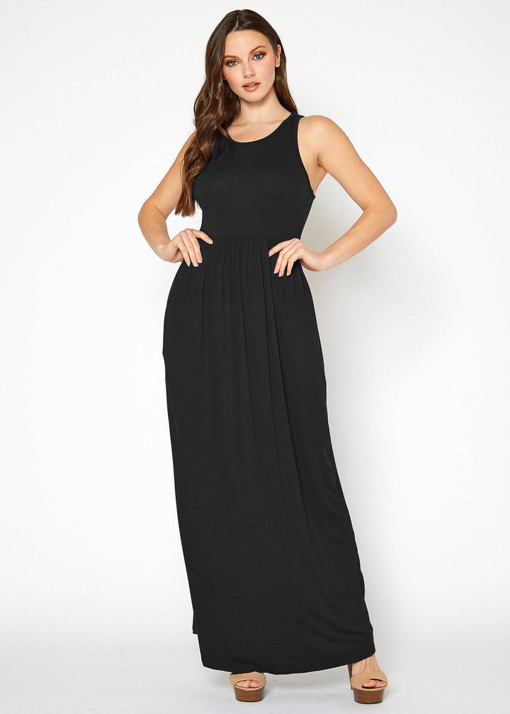 Womens Sleeveless Pleated Maxi Dress