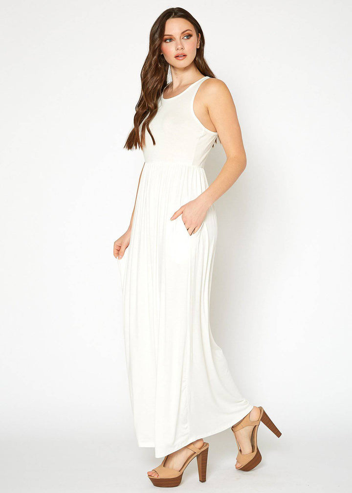 Womens Sleeveless Pleated Maxi Dress