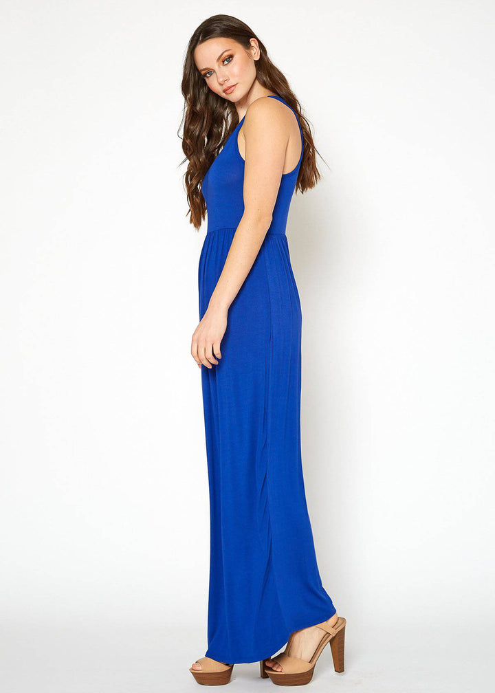 Womens Sleeveless Pleated Maxi Dress