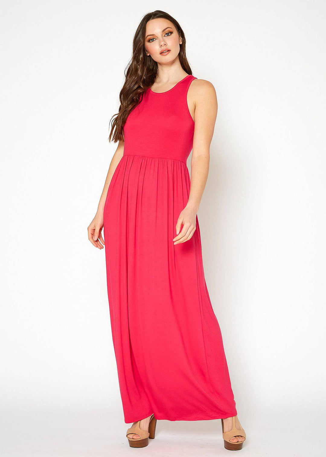 Womens Sleeveless Pleated Maxi Dress